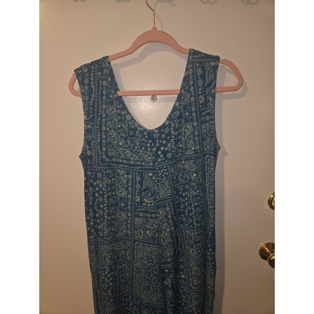 LuLaRoe Womens Sz M Blue Paisley Wide Leg Jumpsuit Western Cowboy Rodeo Stretch - Picture 3 of 7